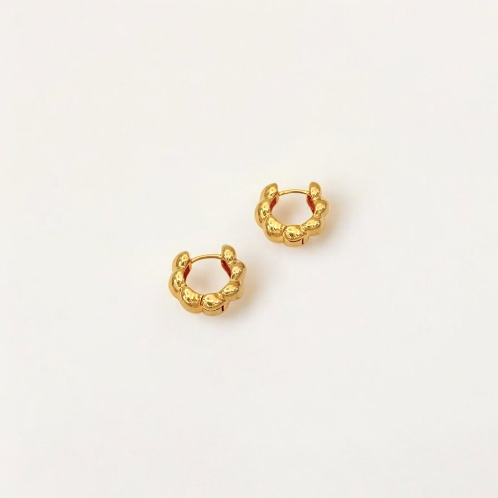 Beaded Gold Huggies Hoops - Paris